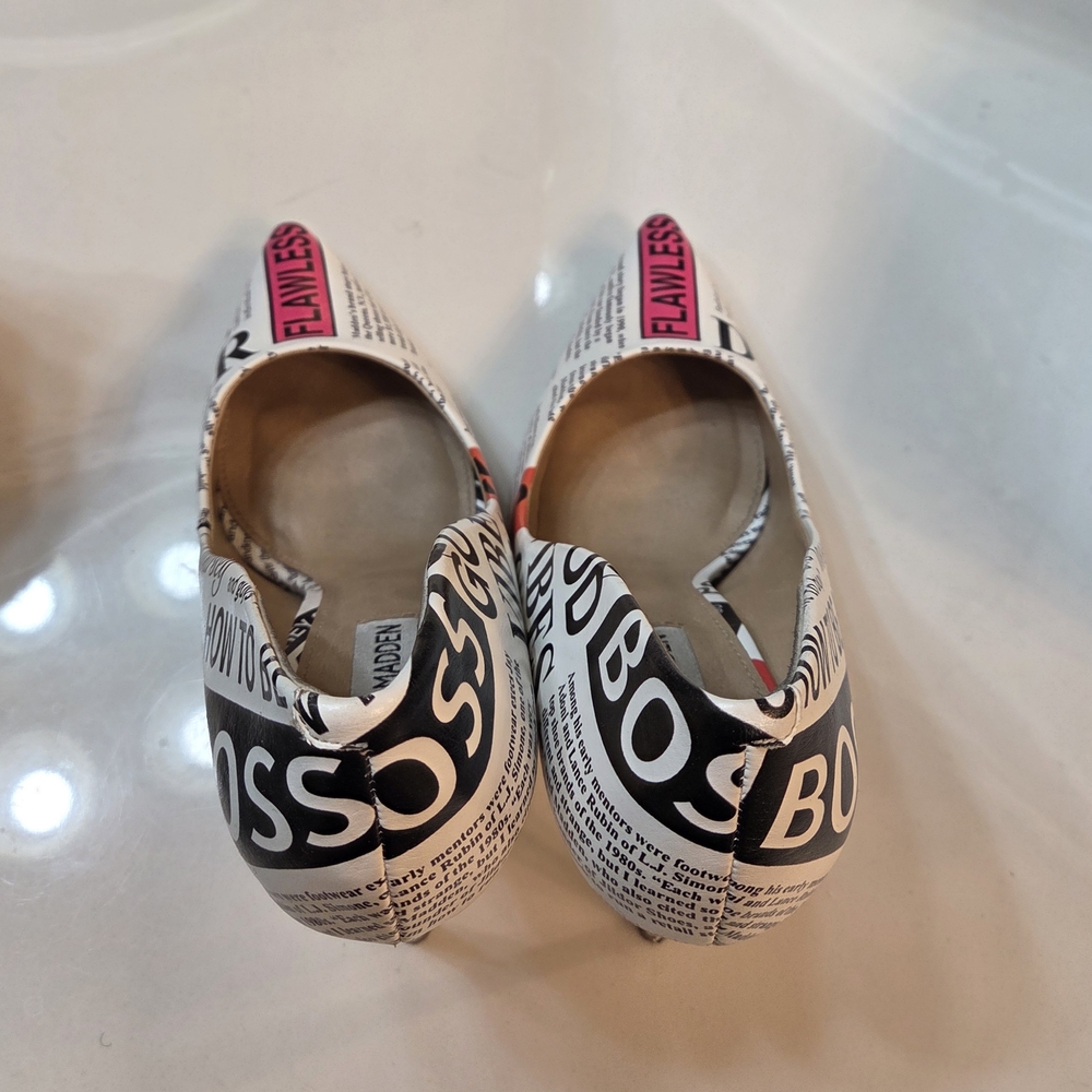 Steve Madden Women's Text Print Heels - Black, Pink, White - Picture 4 of 4